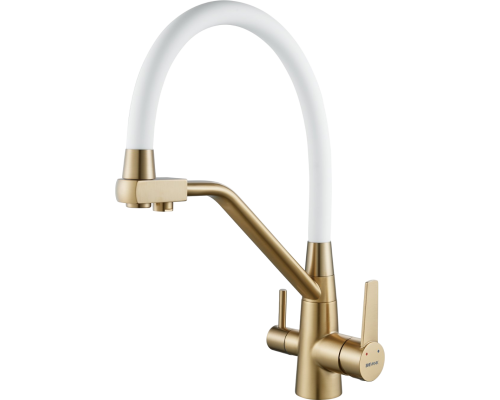 Смеситель для кухни Shevanik S968G с гибким изливом, золотой сатин