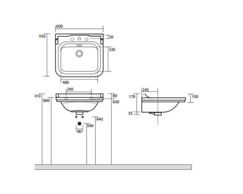 Kerasan Waldorf Раковина 60х55 см, 1 отв., цвет: белый/хром. 4140K1bi/cr*1 Kerasan Waldorf Раковина 60х55 см, 1 отв., цвет: белый/хром. 4140K1bi/cr*1