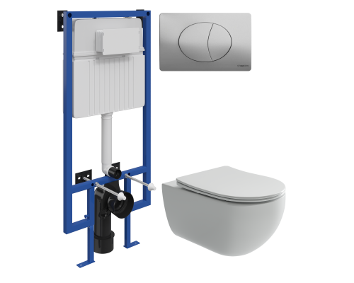 Комплект Унитаз подвесной Ceramicanova Long + Инсталляция STWORKI + Кнопка 230823 хром матовый