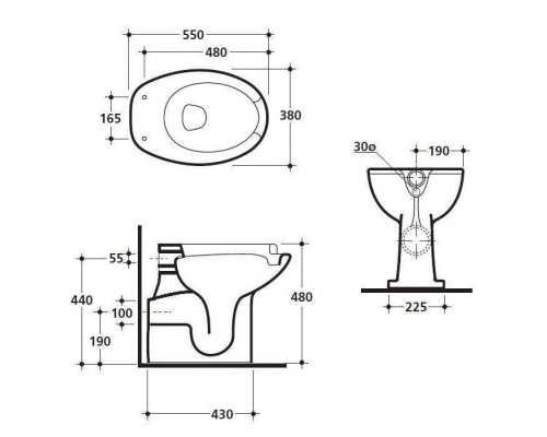 Kerasan Comunita Унитаз-биде 55х38см, для инвалидов с выпуском в пол, цвет: белый. 021601