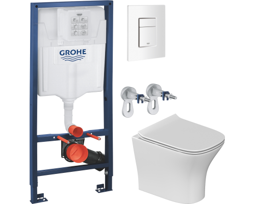 Комплект Унитаз подвесной STWORKI Олланд S01401WH безободковый, с микролифтом, глянцевый белый + Инсталляция Grohe Rapid SL 38772SH0 3 в 1 с панелью смыва
