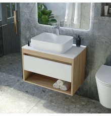 Тумба с раковиной Teymi Ritta 65, дуб эврика, матовая белая, раковина Helmi S 48