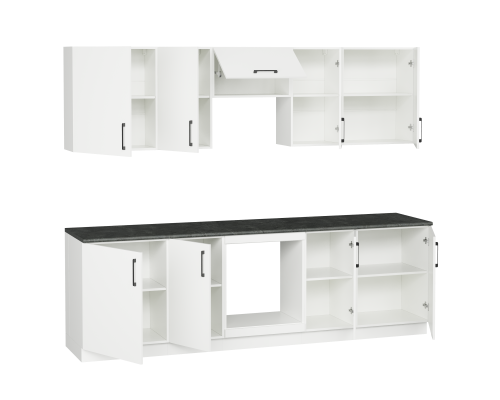 Кухонный гарнитур Domaci Болонья 260 см, фасад белый, ручка черная, столешница луна KUH-1008832