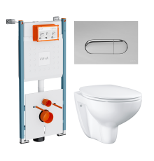 Комплект Унитаз подвесной Grohe Bau Ceramic 39351000 безободковый, альпин-белый + Инсталляция VitrA V-Fix Core 732-5800-01PV + Кнопка Root Round 740-2280 хром