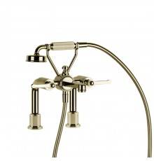 Gessi Venti20 Смеситель для установки на борт ванны на 2 отверстия, двухвентильный, с ручным душем и шлангом 1500 мм., цвет: Brass PVD. 65115#710
