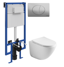Комплект Унитаз подвесной Ceramicanova Mono CN1905 безободковый + Инсталляция STWORKI + Кнопка 230823 хром матовый
