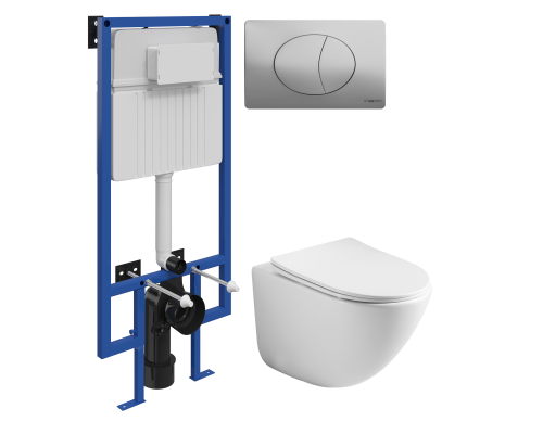 Комплект Унитаз подвесной Ceramicanova Mono CN1905 безободковый + Инсталляция STWORKI + Кнопка 230823 хром матовый Комплект Унитаз подвесной Ceramicanova Mono CN1905 безободковый + Инсталляция STWORKI + Кнопка 230823 хром матовый