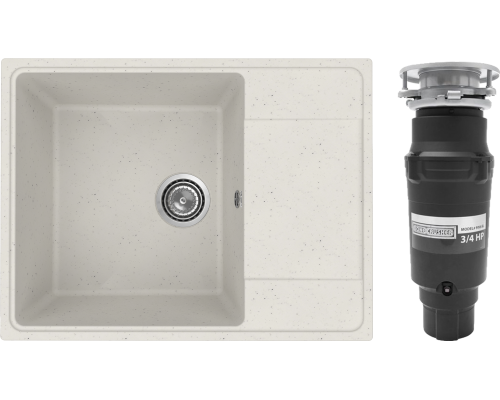 Комплект Мойка Practik PR-M 650-001 белый камень + Измельчитель Bone Crusher BC 910-SL-Slim Line