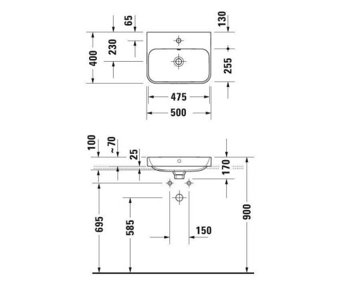 Duravit Happy D.2 Plus Раковина накладная, 50х40см., с 1 отв., выпуск с керамической крышкой, цвет: Anthracite matt. 2360501360