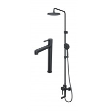 Комплект для ванной IDDIS Aiger Душевая стойка IDDIS Aiger AIGBL3Fi06 + Смеситель для раковины AIGBL01i01, черный матовый