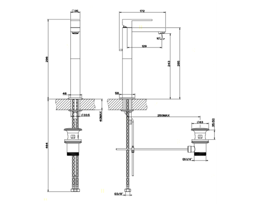 Gessi Rettangolo Смеситель для раковины с донным клапаном и высоким изливом 128мм, цвет: хром. 11921#031