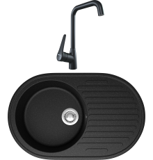 Комплект Мойка кухонная Domaci Болонья М-11-002 черная + Смеситель STWORKI WFD04007GA черный матовый
