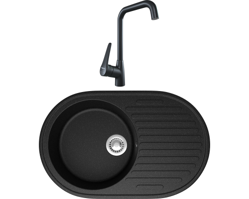 Комплект Мойка кухонная Domaci Болонья М-11-002 черная + Смеситель STWORKI WFD04007GA черный матовый