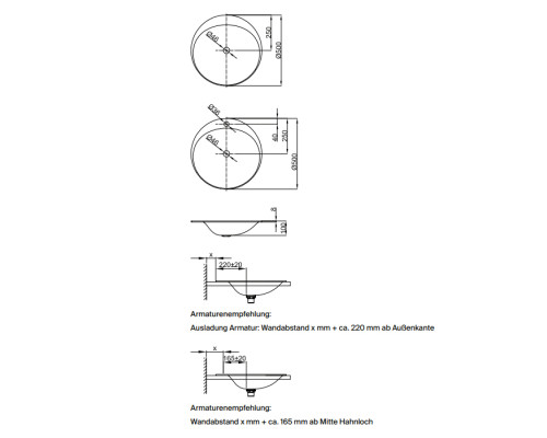 Bette Lux Oval Couture Раковина 50х50х10см., встраиваемая сверху, 1 отв., цвет: белый. A220-000 HLW1