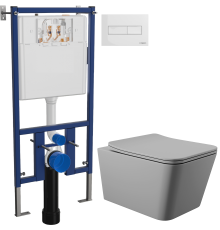 Комплект Унитаз подвесной Aqueduto Macio MAC0130 безободковый, с микролифтом, серый матовый + Инсталляция DIWO 4501 + Кнопка 7320 белая