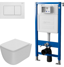 Комплект Унитаз подвесной Point Меркурий PN41831WM белый матовый, безободковый, с микролифтом + Инсталляция PN45122 с контейнером для гигиенических таблеток + Кнопка Ника PN44081W белая матовая