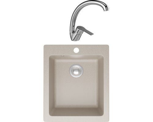 Комплект Мойка кухонная Domaci Болонья М-08-003 бежевая + Смеситель Равенна