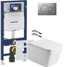 Комплект Унитаз подвесной Vincea Q-Line VT1-12 белый + Крепления Geberit Duofix 111.815.00.1 к стене + Шумоизоляция 156.050.00.1 + Инсталляция UP 320 111.300.00.5 + Кнопка Sigma 01 115.770.JQ.5 лакированная, матовый хром