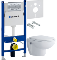 Комплект Унитаз подвесной Duravit D-code 45700900A1 безободковый + Инсталляция Geberit Duofix Delta 458.149.21.1 с кнопкой смыва, хром + Шумоизоляция 156.050.00.1