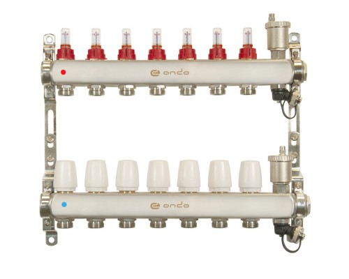 Коллекторная группа ONDO OKGSET07A 1" ВР-3/4" НР, 7 выходов, с расходомерами