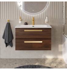 Тумба с раковиной Cezares Eco Cer-N 80, орех шоколад софт, раковина Eco 80, ручки сатиновое золото