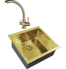 Комплект Мойка кухонная Zorg Inox Pvd SZR-44 Bronze + Смеситель Steel Hummer SH 699 BRONZE бронза