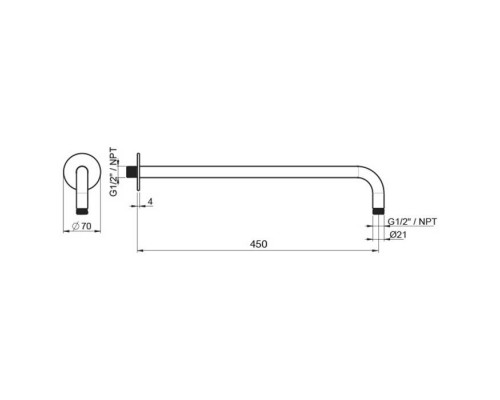 Almar 316 Stainless Steel Кронштейн для верхнего душа, настенный, 45 см с круглым отражателем, цвет: нержавеющая сталь брашированная AISI 316. E021103.316 Almar 316 Stainless Steel Кронштейн для верхнего душа, настенный, 45 см с круглым отражателем, цвет: нержавеющая сталь брашированная AISI 316. E021103.316