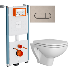 Комплект Унитаз подвесной VitrA Berg 5507B003-6280 с микролифтом + Инсталляция V-Fix Core 732-5800-01PV + Кнопка Root Round 740-2295 никель