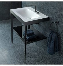 Duravit XViu Консоль напольная, 80x48x85см, с полкой, с раковиной без перелива, 2 отв., цвет: black matt/black high gloss lacquer. XV4715EB240