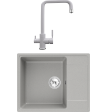 Комплект Мойка кухонная Domaci Солерно DP 605-04 платина + Смеситель UQ-019-04 платина
