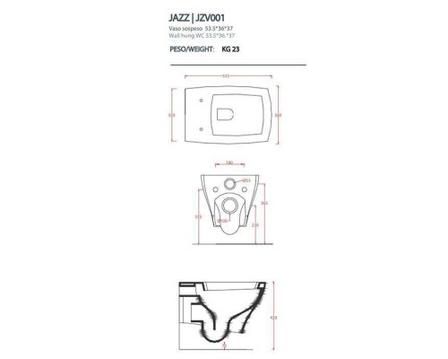 Artceram Jazz Унитаз подвесной 54х36 см, цвет: белый матовый. JZV001 05 00 Artceram Jazz Унитаз подвесной 54х36 см, цвет: белый матовый. JZV001 05 00
