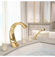THG Nihal Porcelaine Ivoire Смеситель на борт ванны, на 5 отверстий, двойной, с ручным душем, цвет: Soft gold. U2N-F30-1132SG
