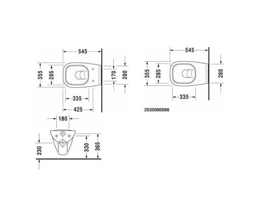 Duravit D-Code Унитаз 35.5x54.5см., подвесной, с вертикальным смывом, цвет: белый. 25350900002