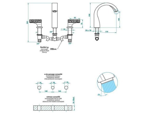 THG Ginkgo Смеситель для ванны, 3 отв., цвет: золото/хрусталь. U5E-F01-25 THG Ginkgo Смеситель для ванны, 3 отв., цвет: золото/хрусталь. U5E-F01-25