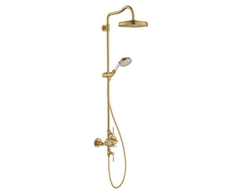 Axor Montreux Showerpipe Душевая стойка с верхним душем 24см., термостатическим смесителем, ручным душем и шлангом, цвет: шлифованное золото. 16572250 Axor Montreux Showerpipe Душевая стойка с верхним душем 24см., термостатическим смесителем, ручным душем и шлангом, цвет: шлифованное золото. 16572250