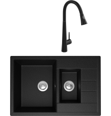 Комплект Мойка Domaci Болонья М-210-002 черная + Смеситель Ливорно WFD04098 черный