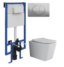 Комплект Унитаз подвесной Ceramicanova Cubic CN1806 с микролифтом, безободковый + Инсталляция STWORKI + Кнопка 230823 хром матовый