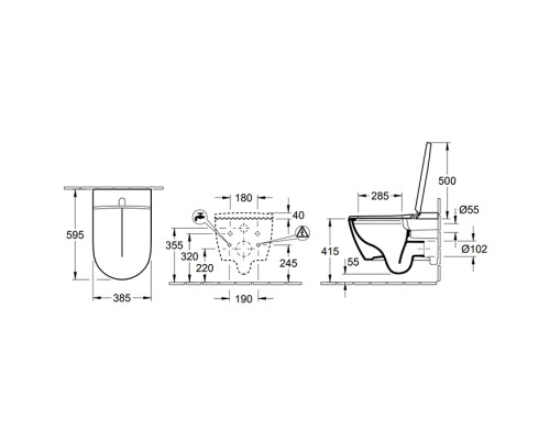 VilleroyBoch Viclean Унитаз-биде подвесной 38.5х59.5х40см., CeramicPlus, цвет: альпийский белый. V0E200R1