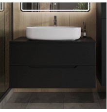 Тумба с раковиной Orange Line 100 подвесная, 2 ящика, матовая черная с раковиной B07-675W