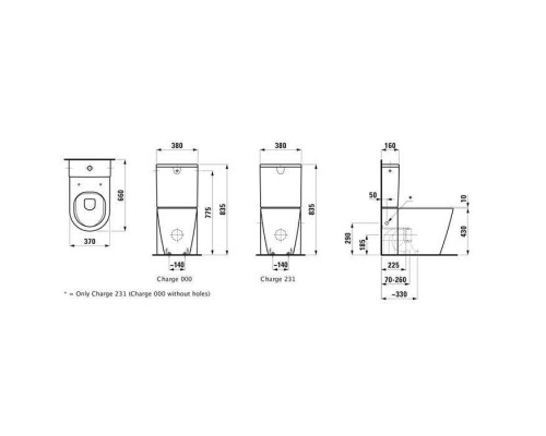 Laufen Kartell Унитаз напольный 66x37x43см, комбинированный, безободковый смыв Rimless, белый. 8.2433.7.000.000.1,  8.2933.1.000.871.1