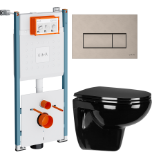 Комплект Унитаз подвесной Wanfald Lauta 47374100005 черный + Инсталляция VitrA V-Fix Core 732-5800-01PV + Кнопка Root Square 740-2395 никель