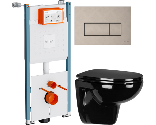 Комплект Унитаз подвесной Wanfald Lauta 47374100005 черный + Инсталляция VitrA V-Fix Core 732-5800-01PV + Кнопка Root Square 740-2395 никель Комплект Унитаз подвесной Wanfald Lauta 47374100005 черный + Инсталляция VitrA V-Fix Core 732-5800-01PV + Кнопка Root Square 740-2395 никель