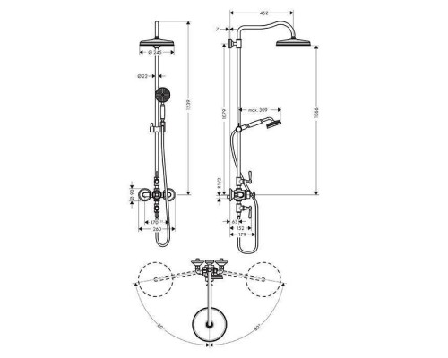 Axor Montreux Showerpipe Душевая стойка с верхним душем 24см., термостатическим смесителем, ручным душем и шлангом, цвет: шлифованное золото. 16572250 Axor Montreux Showerpipe Душевая стойка с верхним душем 24см., термостатическим смесителем, ручным душем и шлангом, цвет: шлифованное золото. 16572250