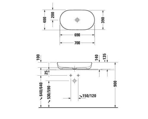 Duravit Luv Раковина накладная 70х40см, без перелива, цвет: белый. 0379700000