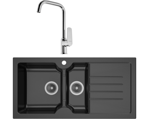 Комплект Мойка кухонная Domaci Сиена 54100-110 черная матовая + Смеситель STWORKI WFD04005GA