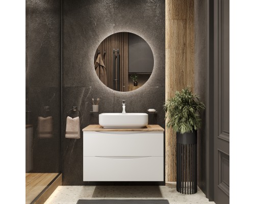 Мебель для ванной комнаты BOND Cube 80 подвесная, белая, под дерево, с раковиной Cube S13-500