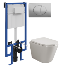 Комплект Унитаз подвесной Ceramicanova Highlight Rimless CN1804 с микролифтом, безободковый + Инсталляция STWORKI + Кнопка 230823 хром матовый