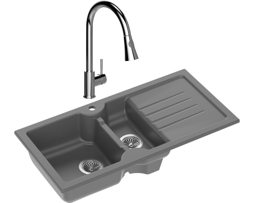 Комплект Мойка кухонная Domaci Сиена 54100-112 антрацит + Смеситель Ливорно WFD04093
