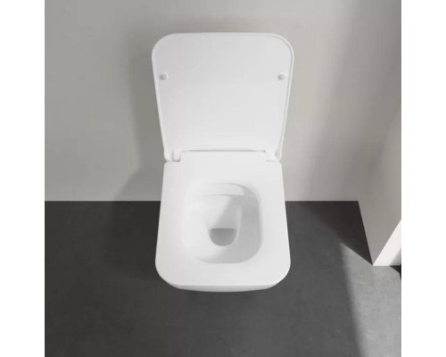 VilleroyBoch Venticello Унитаз 37.5х56х33см., подвесной, безободковый, в комплекте сиденье SlimSeat c микролифтом, CeramicPlus, цвет: альпийский белый. 4611RSR1