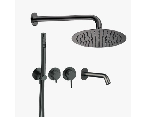 AQM8408GM Набор для комплектации ванны с изливом, верхним и ручным душем, металл AQM8408GM